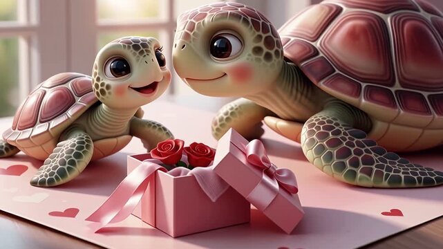 Mother turtle and baby with gift