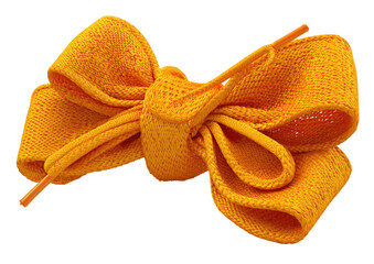 Vibrant yellow shoelace tied as a decorative bow on a contrasting background