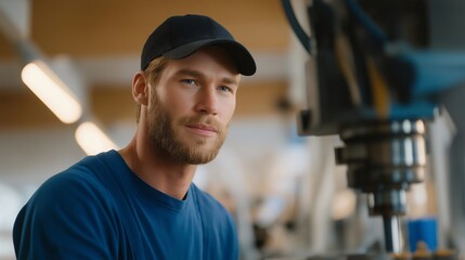Professional workshop moment showing controlled drilling performed by a specialized machine, representing industrial craftsmanship and mechanical production processes. cinematic color correction,