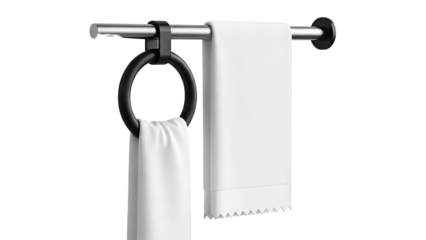 Modern Black Towel Ring and Bar with White Towels
