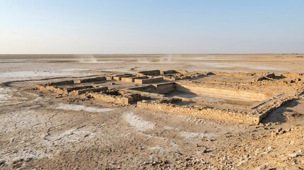 Obraz premium Dholavira Urban Planning crumbling structures under clear blue sky