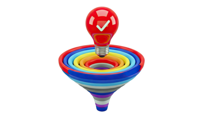 Red Lightbulb with Checkmark on Rainbow Funnel