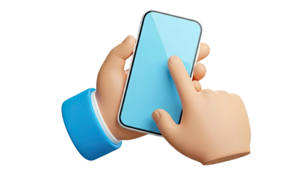 3D Cartoon Hand Holding and Touching a Smartphone