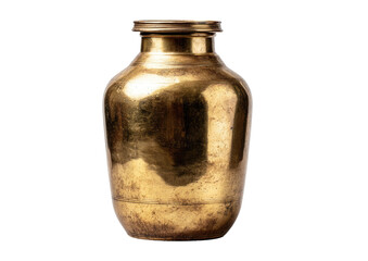Polished brass pot, gently curved, narrow neck, on solid black backdrop