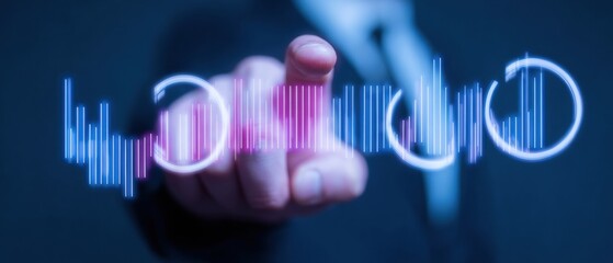 Professional Businessman Analyzing Finance Data on Modern Virtual Screen Premium Technology for Marketing, Advertising and Corporate Use