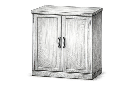 White wooden cabinet illustration on transparent background design.