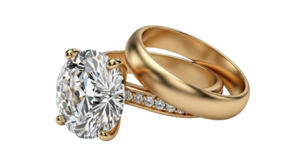 Diamond Engagement Ring and Wedding Band in Gold