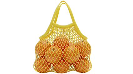 Yellow Mesh Bag Filled with Oranges