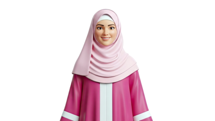 Animated Muslim Woman Wearing Pink Hijab and Dress