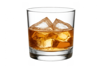 Whiskey drink with ice cubes in a glass