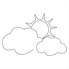 One continuous line drawing sunset on the sea vector illustration
