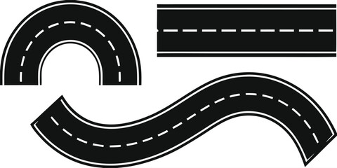 Fototapeta premium vector illustration of a road. City street road seamless elements set. Roads parts pieces builder : straight, curved, crossing, roundabout. 