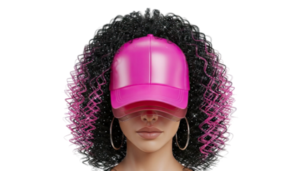 Woman with Curly Hair and Pink Baseball Cap