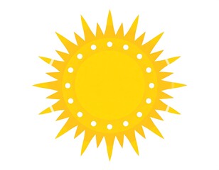 A flat, yellow sun graphic with many sharp rays, a circular center, and dotted accents around the central disc