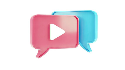 Naklejka premium 3D Play Button in Pink and Blue Speech Bubbles