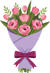 Elegant Pink Flower Bouquet Illustration for International Women's Day Celebration, Greeting Card Design