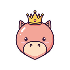 Fototapeta premium Pink Pig with Crown Vector Illustration