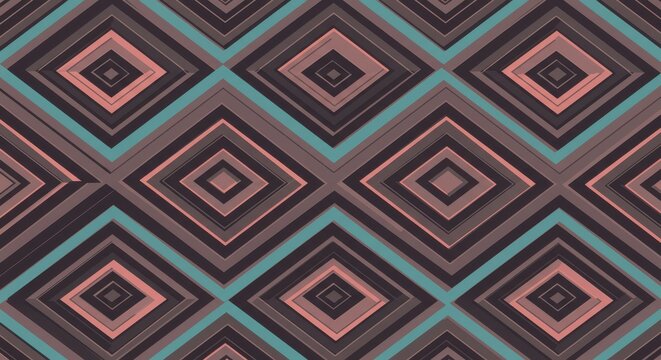 Geometric Diamond Pattern with Teal Accents and Earth Tone Colors