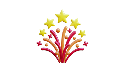 3D Colorful Fireworks with Stars and Orbs