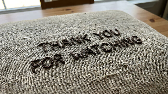 Thank You For Watching Message on Textured Fabric.