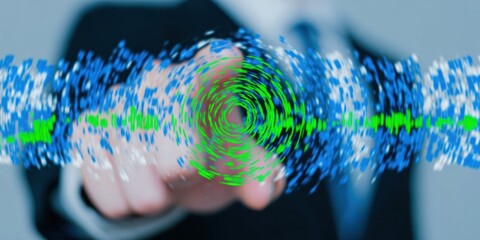 Modern Businessman Interacting with AI-Driven Data Analysis and Target Identification Premium Tech Strategy for Marketing and Advertising