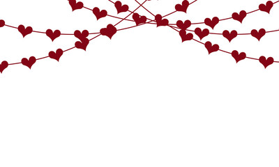 Red Heart Icons Set Seamless Valentine Hanging Hearts Garland Border