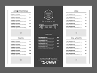 Restaurant food menu template in trifold. Steak and burger cafe food menu design. Trifold flyer for restaurant menu.