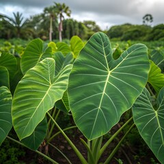 Tropical Green Leaves Foliage in Lush Garden, Natural Botanical Background.