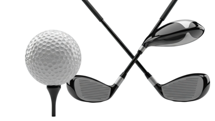 Golf Ball and Clubs on Tee