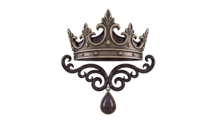Ornate Gold and Bronze Crown with Droplet Pendant
