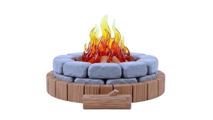 Stylized Campfire with Stone Ring and Wood Base