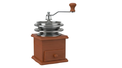 Vintage Coffee Grinder with Wooden Base and Metal Hopper
