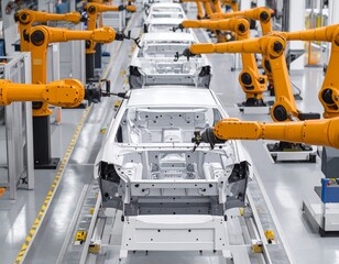 Car Factory  Automated Robot Arm Assembly Line Manufacturing