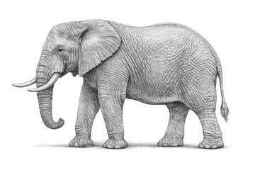 Fototapeta premium Elephant monochrome drawing on transparent background with details view