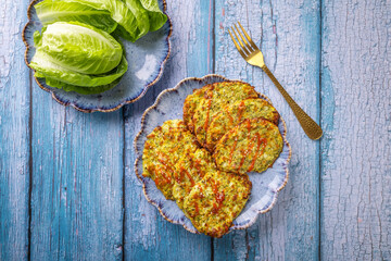 Gluten free zucchini and broccoli oven baked pancakes, low carb diet