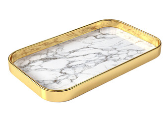 Gold-edged marble tray, rectangular shape, angled perspective against black