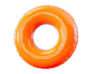 Inflatable orange ring float with swirling white bands, isolated on black