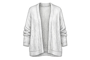 Fototapeta premium White knit cardigan with open front design, transparent background view.
