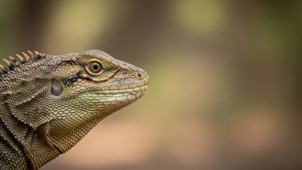 Fototapeta premium Close-up of iguana with detailed scales and patterns in natural habitat