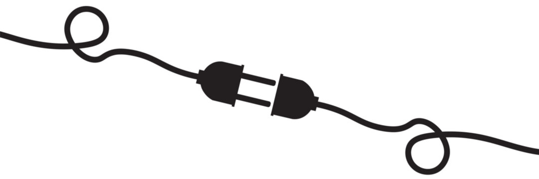 Electric socket with a plug. Connection and disconnection concept. Concept of 404 error connection.Electric plug and outlet socket unplugged.Wire,cable of energy disconnect vector illustration. eps 10