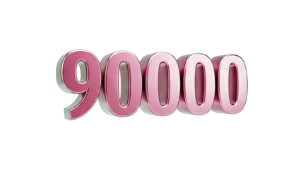 3D 90000 Number 3D Render Pink Metallic on transparent background