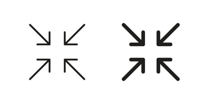 Compress icons on white background - editable stroke vector illustration for web and mobile