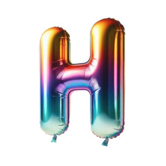 3D Iridescent Rainbow Foil Balloon Letter H Isolated on White Background