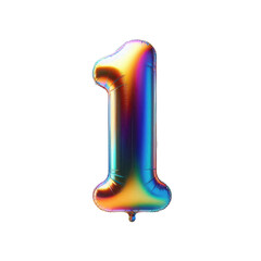 3D Iridescent Rainbow Foil Balloon Number 1 Isolated on White Background