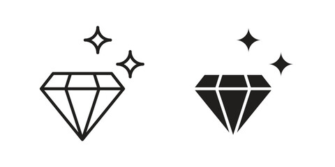 Diamond icons on white background - editable stroke vector illustration for web and mobile