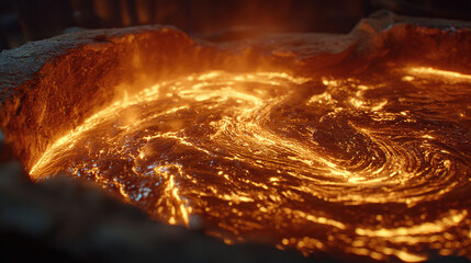 Molten lava with fiery glow, depicting raw power and geological intensity