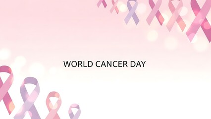 Fototapeta premium World Cancer Day awareness campaign with pink ribbons and bokeh lights