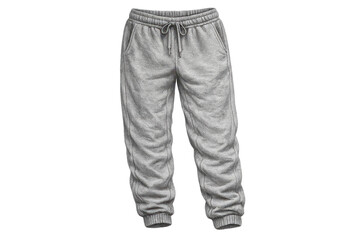 Gray Fleece Sweatpants on transparent background, comfy athletic wear.