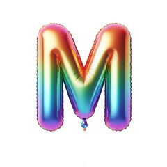 3D Iridescent Rainbow Foil Balloon Letter M Isolated on White Background