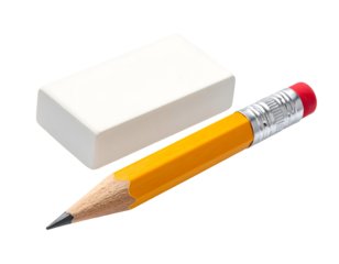 Yellow pencil and white eraser with transparent background